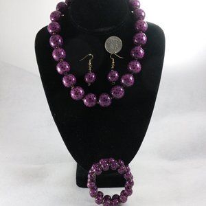 KAZURI Beads Candy TingTing 18-in Violet/Black Necklace + Earrings + Bracelet